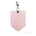 Craved Rose quartz shield charm necklace pendant
